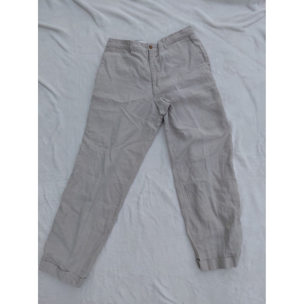 Linea Nationale Luxe Mens 100% Linen Dress Pant Beige Cuffed 34×30 Made In Italy